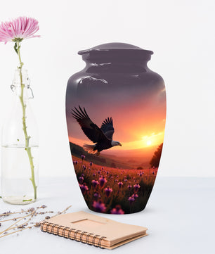 Flying Eagle Sunset Urn for Human Ashes | Majestic Eagle Sunset Adult Cremation Urn | Memorial Funeral Urn