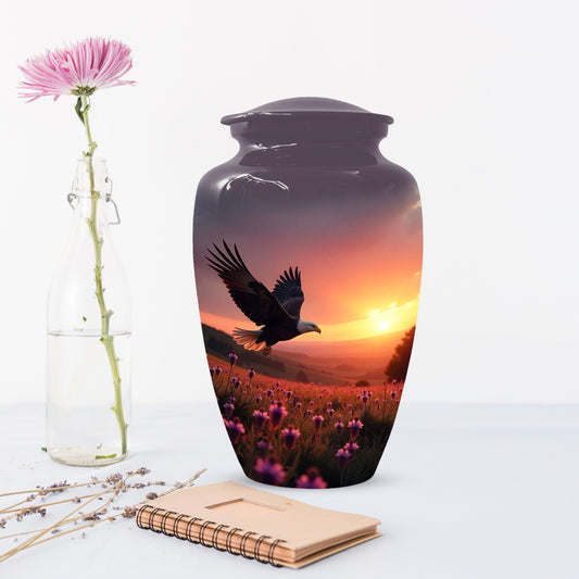 Flying Eagle Sunset Urn for Human Ashes | Majestic Eagle Sunset Adult Cremation Urn | Memorial Funeral Urn