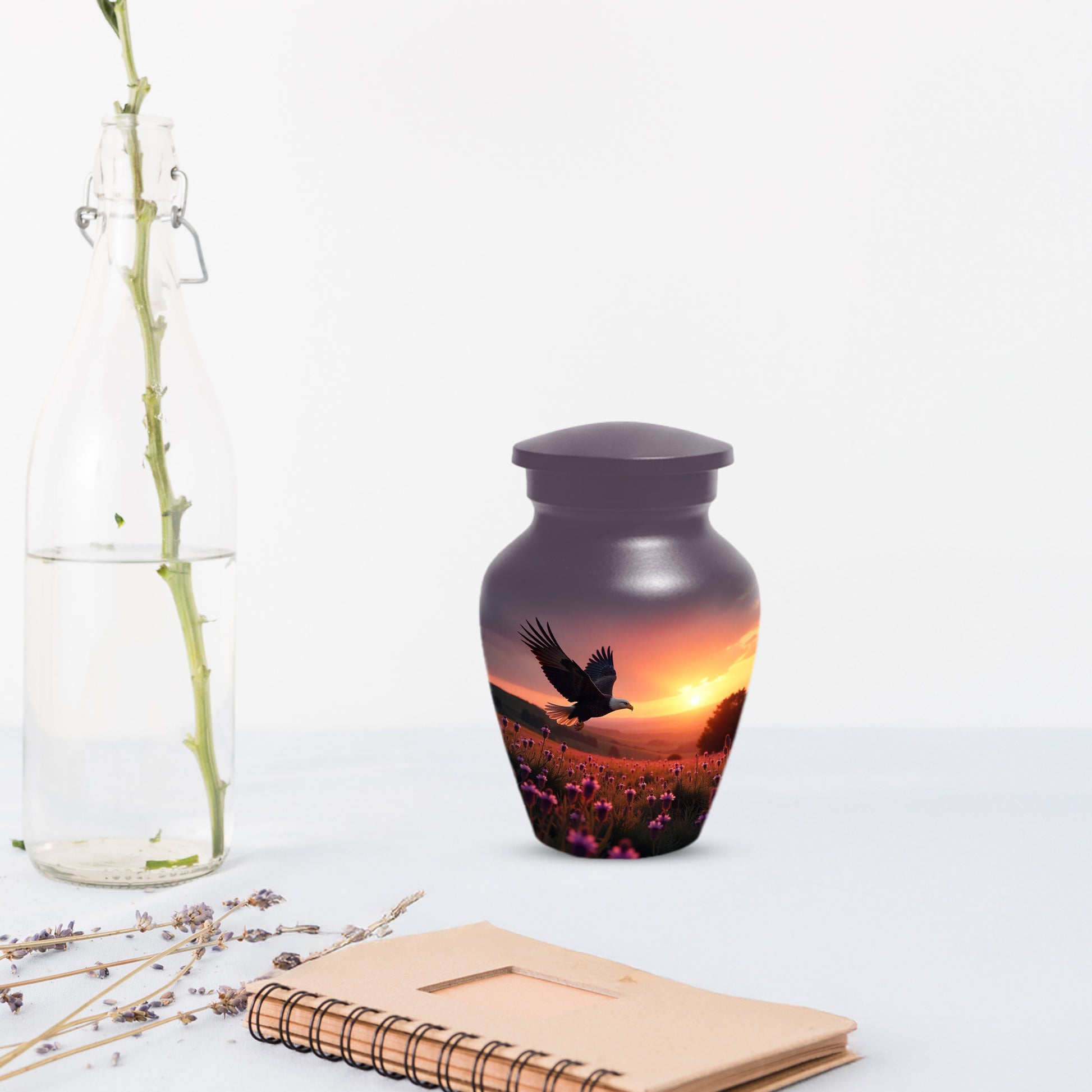 Flying Eagle Sunset Urn for Human Ashes | Majestic Eagle Sunset Adult Cremation Urn | Memorial Funeral Urn