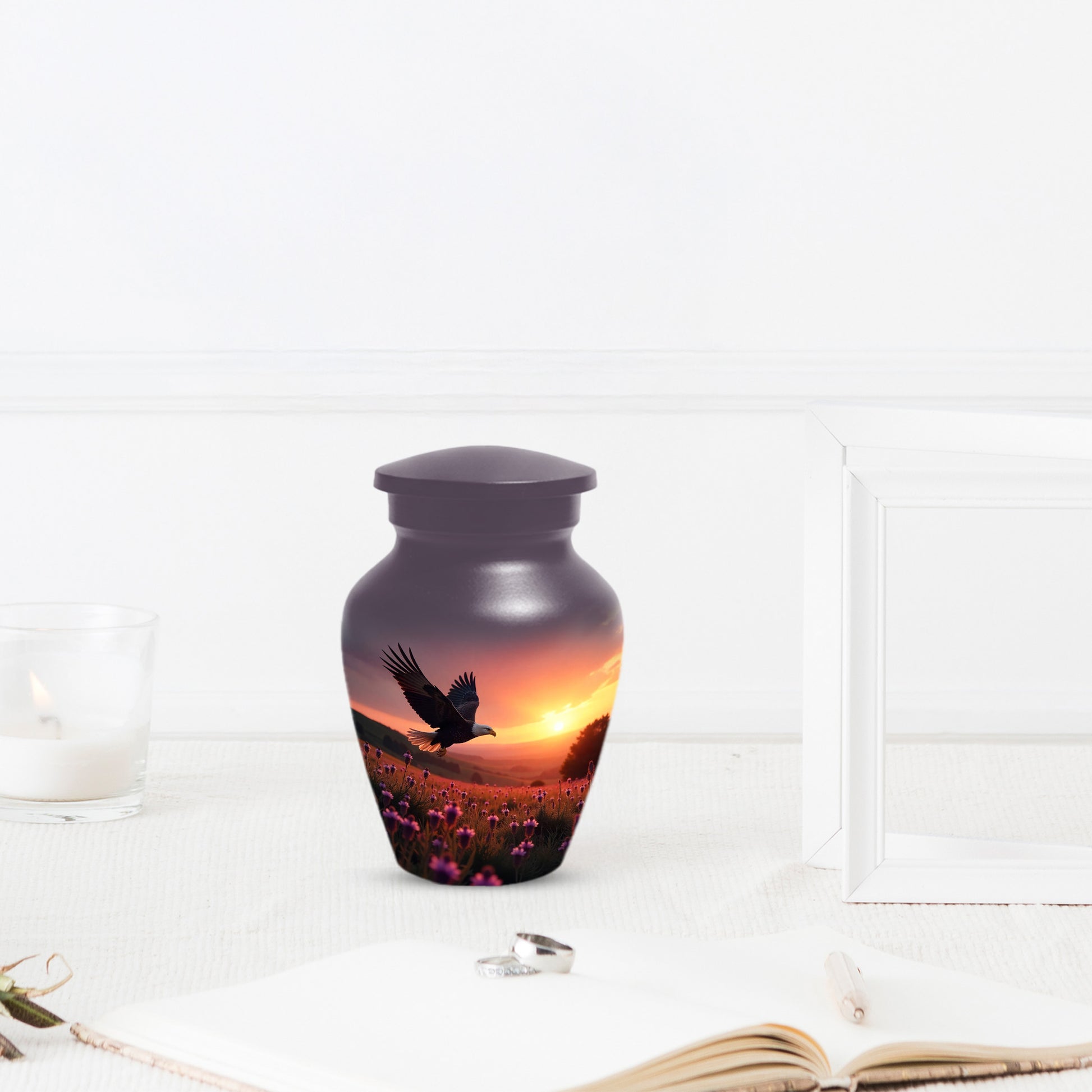 Flying Eagle Sunset Urn for Human Ashes | Majestic Eagle Sunset Adult Cremation Urn | Memorial Funeral Urn