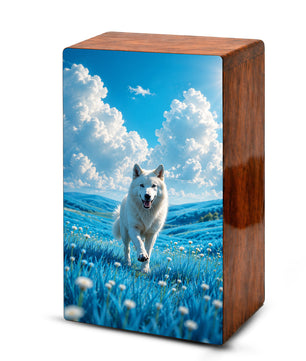 Wolf Urn For Human Ashes Male - Animal Cremation Keepsake Wooden Urns For Dad