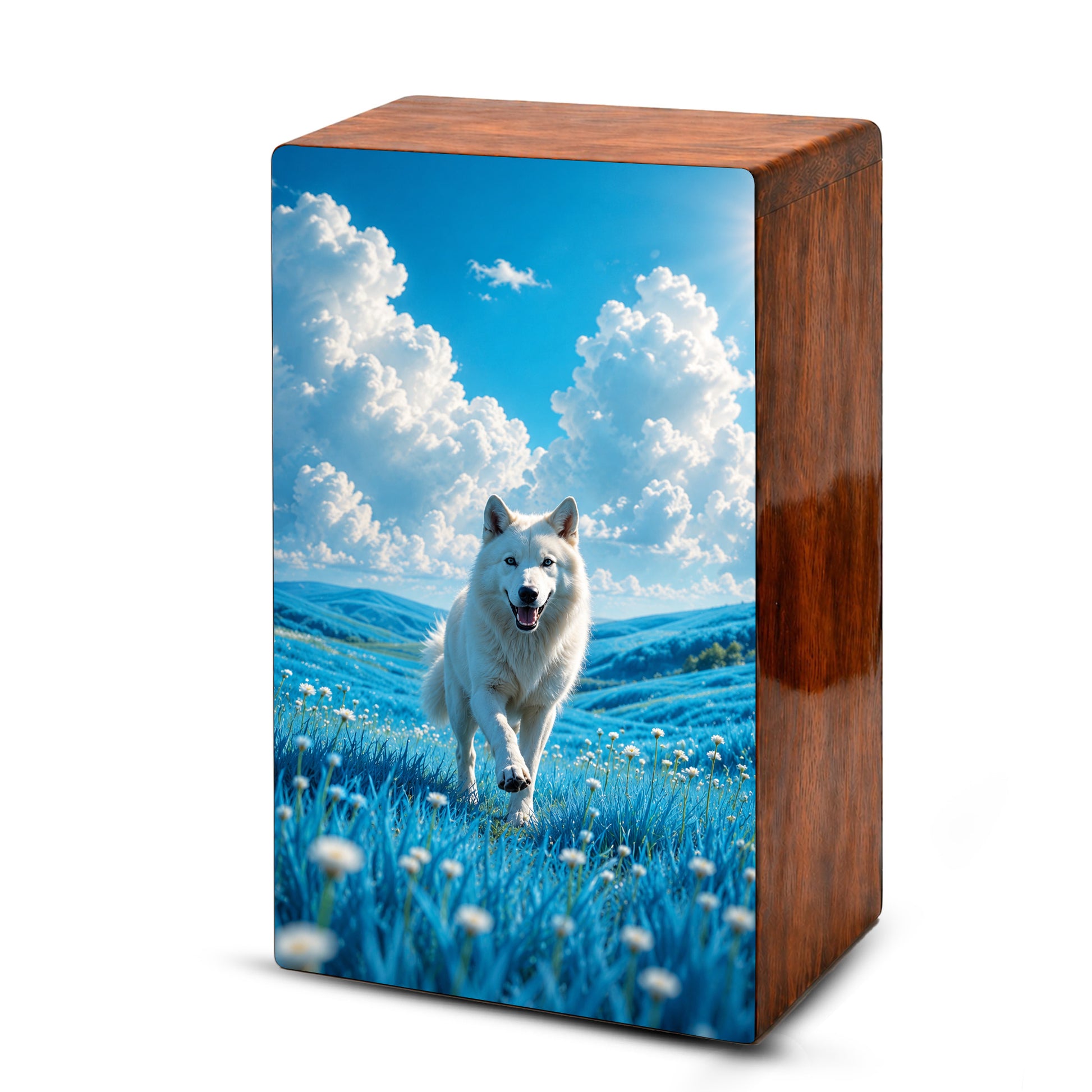Wolf Urn For Human Ashes Male - Animal Cremation Keepsake Wooden Urns For Dad
