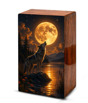 Moonlit Wolf Urn For Ashes Male - Animal Cremation Keepsake Urns For Dad
