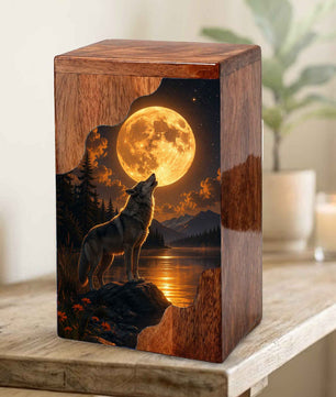 Wooden Cremation Urn for Human Ashes | Wolf Memorial Wooden Urn