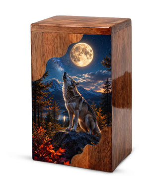 Wolf Wooden Cremation Urn for Human Ashes | Personalized Urn for Dad