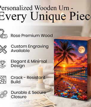 Beach Themed Mini Urn – Moonlit Ocean Memorial Urn for Human Ashes