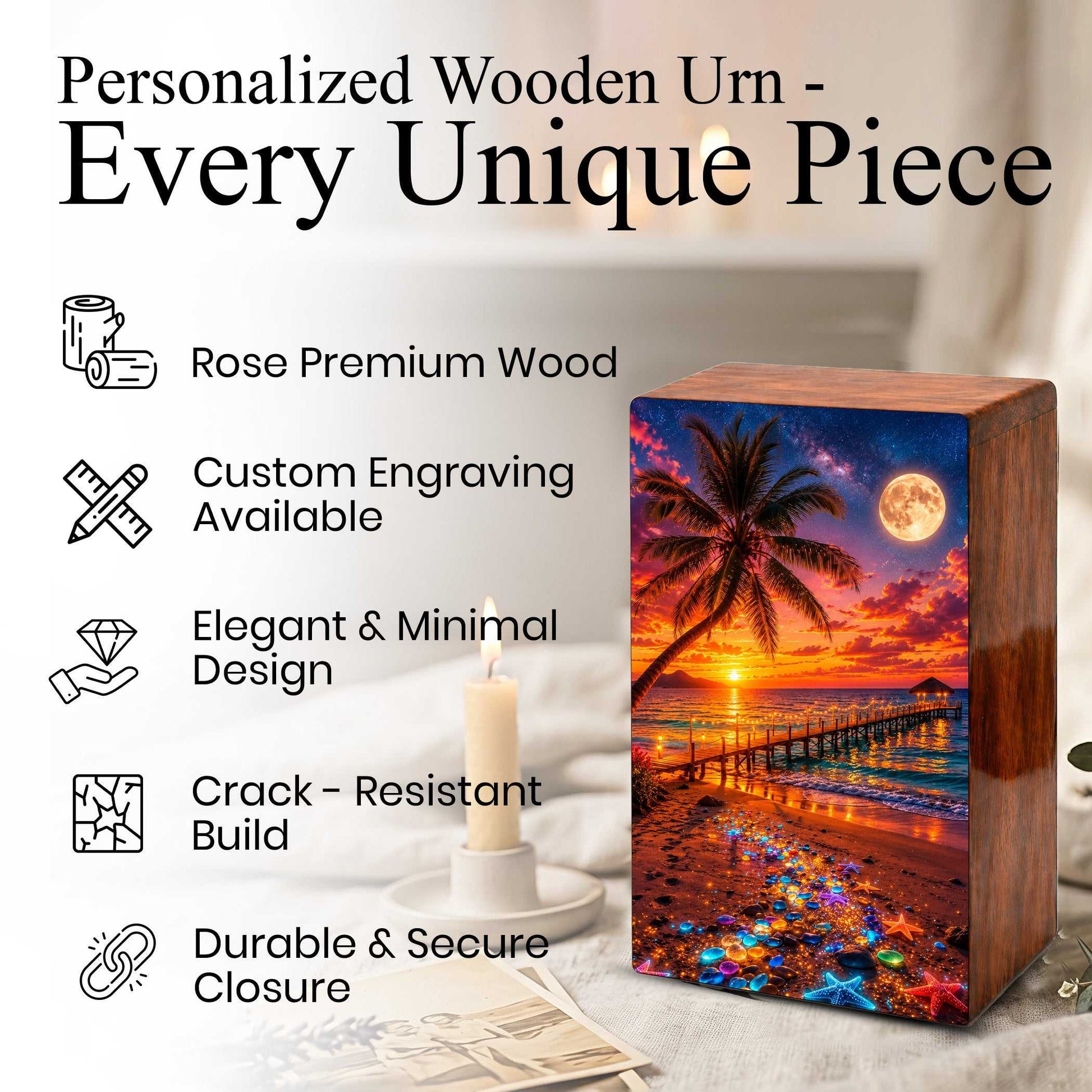 Beach Themed Mini Urn – Moonlit Ocean Memorial Urn for Human Ashes