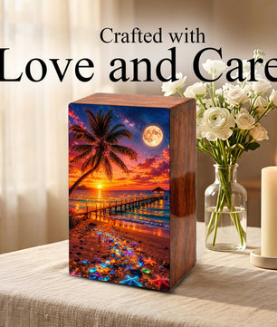 Beach Themed Mini Urn – Moonlit Ocean Memorial Urn for Human Ashes