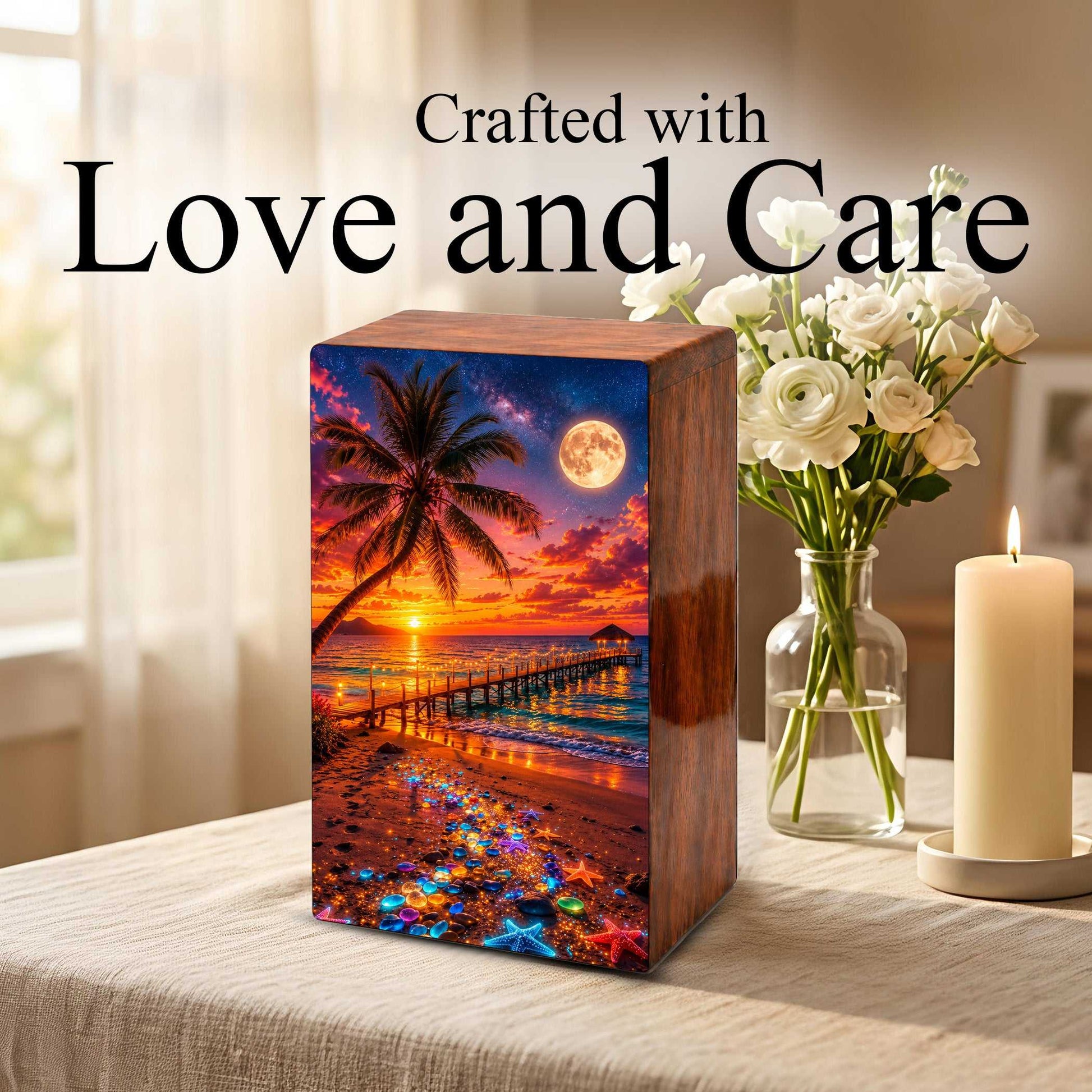 Beach Themed Mini Urn – Moonlit Ocean Memorial Urn for Human Ashes