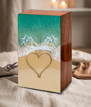 Heart Beach Themed Urn – Ocean Decorative Keepsake Urns for Adults