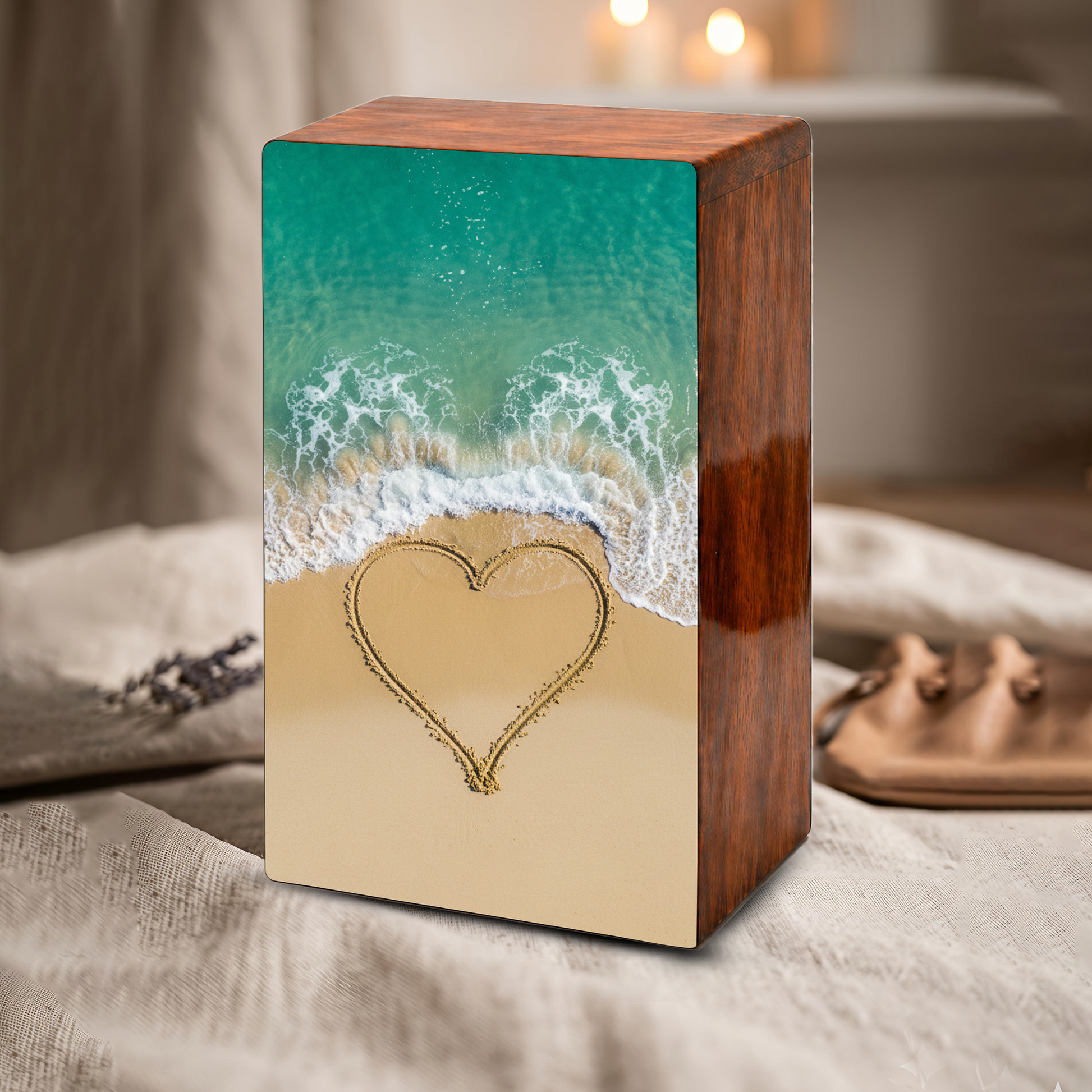 Heart Beach Themed Urn – Ocean Decorative Keepsake Urns for Adults