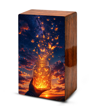 Yellow Butterfly Urn For Human Ashes - Monarch Butterflies Wooden Urns For Men and Women