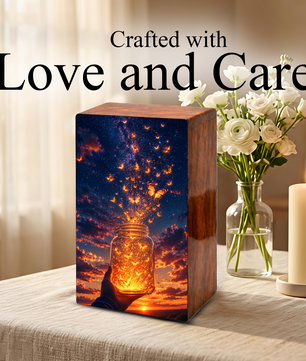 Yellow Butterfly Urn For Human Ashes - Monarch Butterflies Wooden Urns For Men and Women