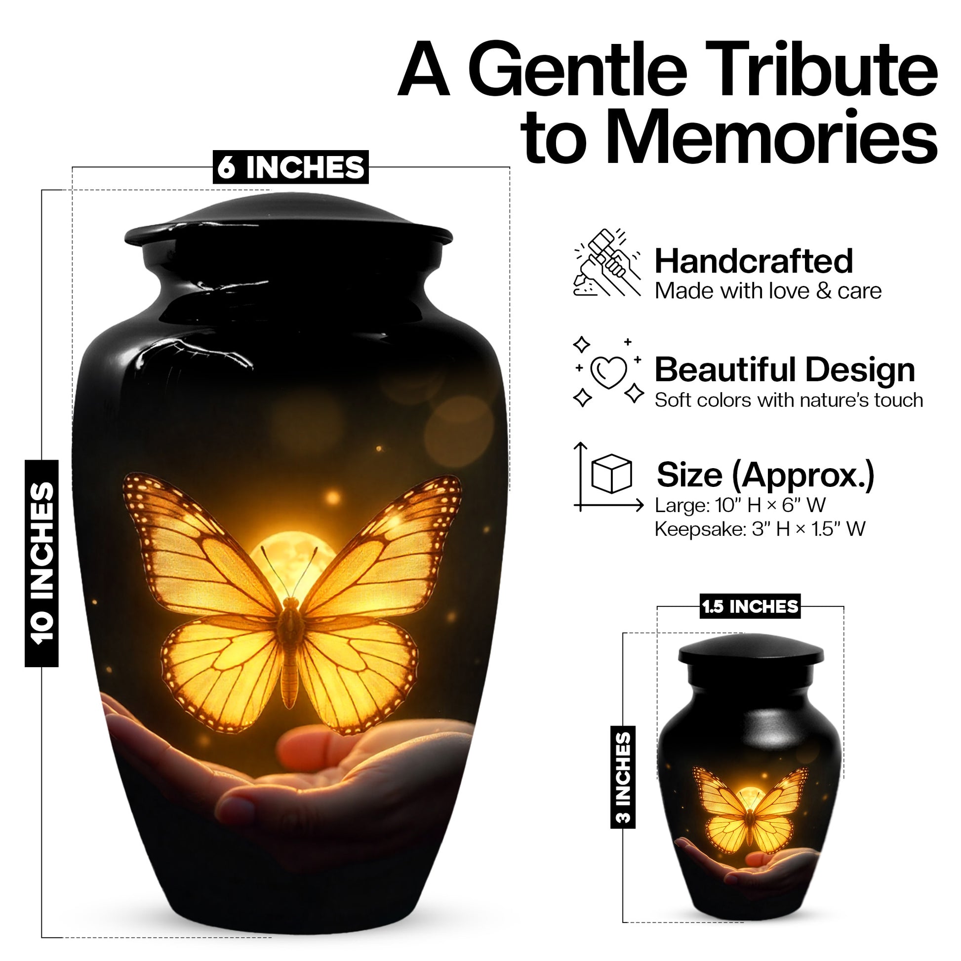 Yellow Butterfly Urn for Human Ashes | Elegant Yellow Butterfly Cremation Urn for Adult Ashes