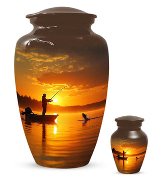 Gone Fishing Sunset Urn for Dad | Fisherman Cremation Urns For Adult Male Ashes