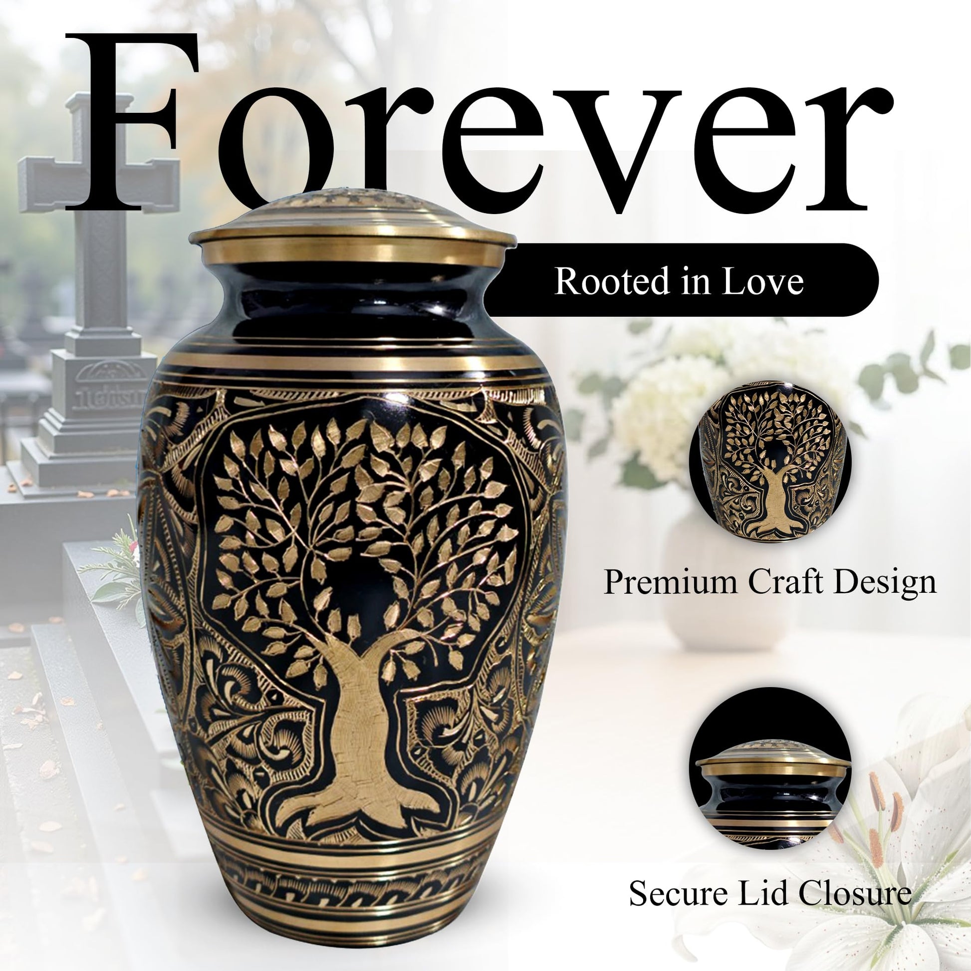 Brass Urns for Human Ashes Adult Male, (Multiple Themes, Brass Urn for Ashes, Variation 03)