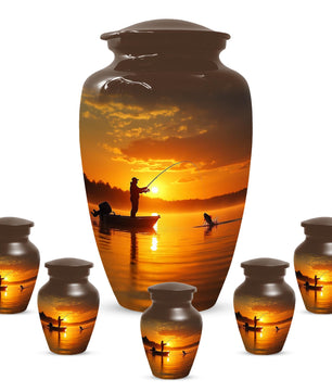 Gone Fishing Sunset Urn for Dad | Fisherman Cremation Urns For Adult Male Ashes