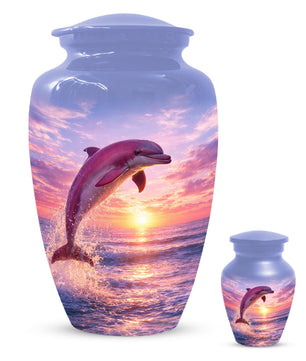Pink Dolphin Urn For Ashes - Blue Ocean Cremation Urns For Adults