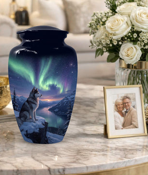 Husky Dog Urn for Ashes - Aurora Borealis Mini Urns For Pets