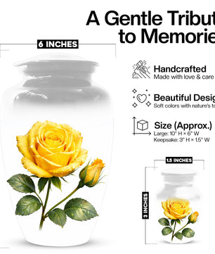 Yellow Rose Cremation Urn For Ashes - Flower Keepsake Mini Urns With Rose