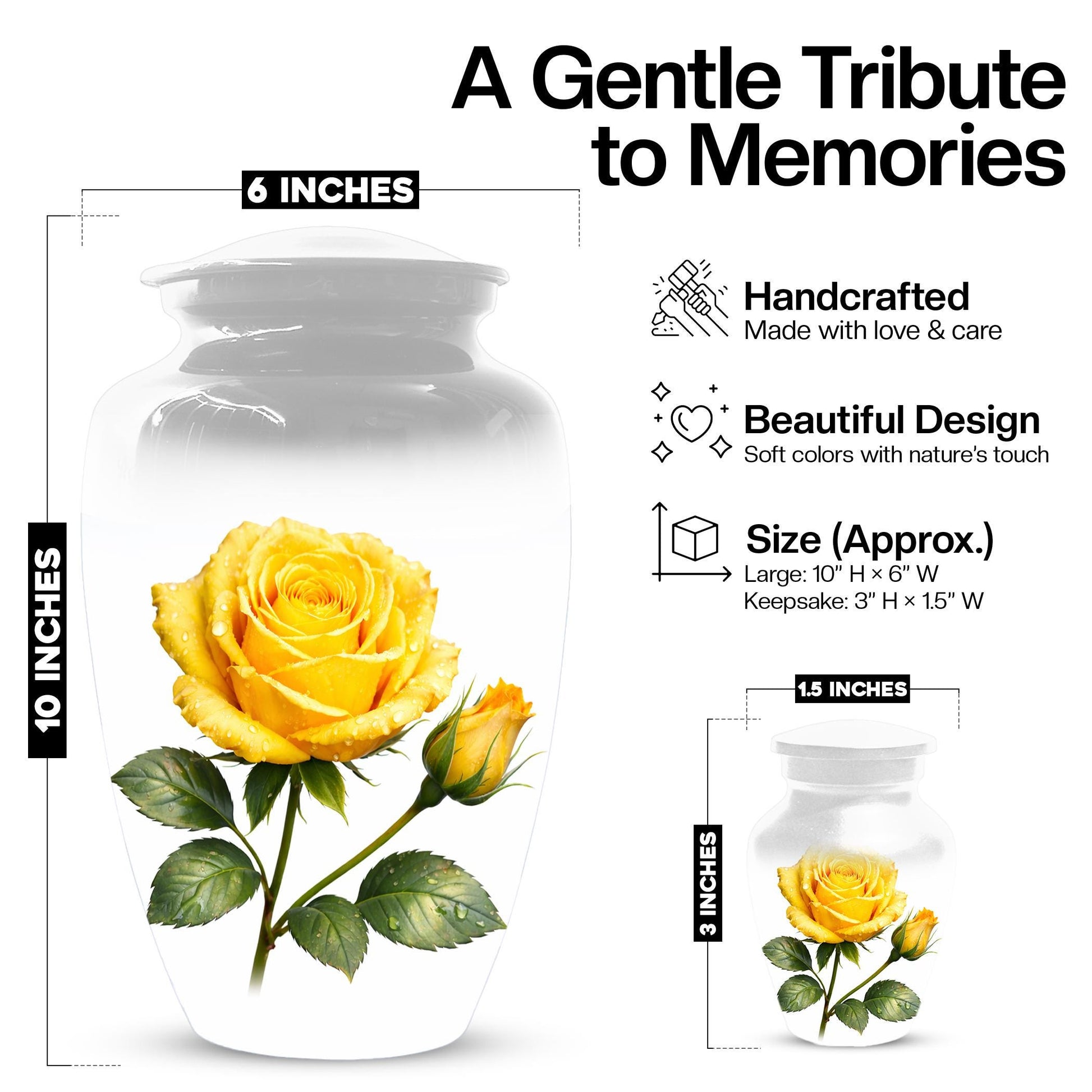 Yellow Rose Cremation Urn For Ashes - Flower Keepsake Mini Urns With Rose
