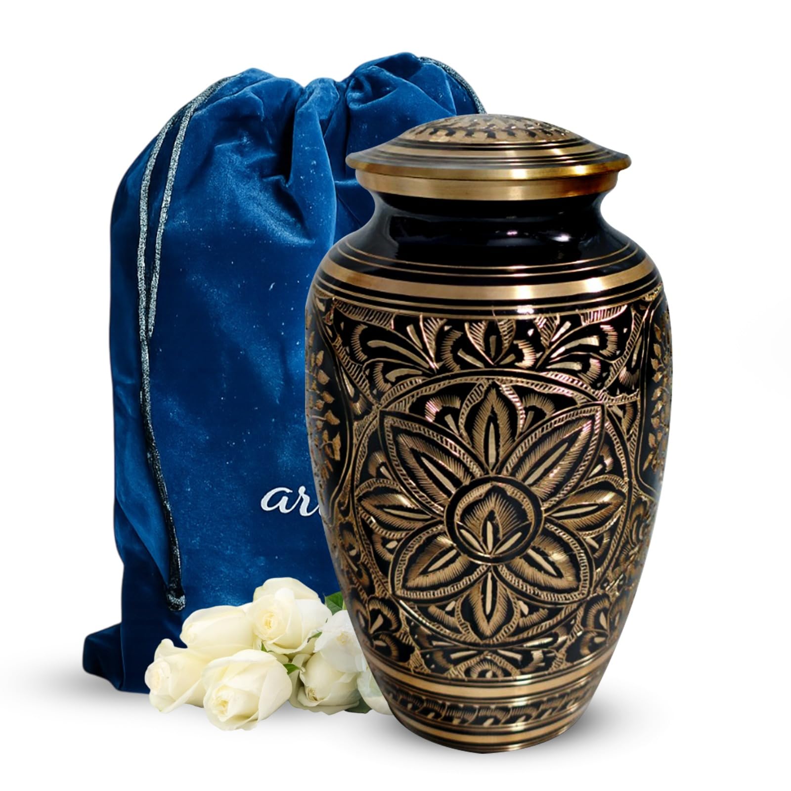 Brass Urns for Human Ashes Adult Male, (Multiple Themes, Brass Urn for Ashes, Variation 03)