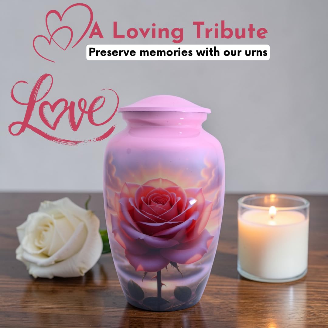 Pink Rose Urns for Human Ashes Adult Female, Rose Flower  Urn for Ashes