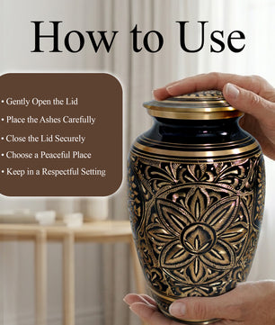 Flower Ground Burial Urns For Ashes - Hand Engraved Floral Brass Urn For Cremation