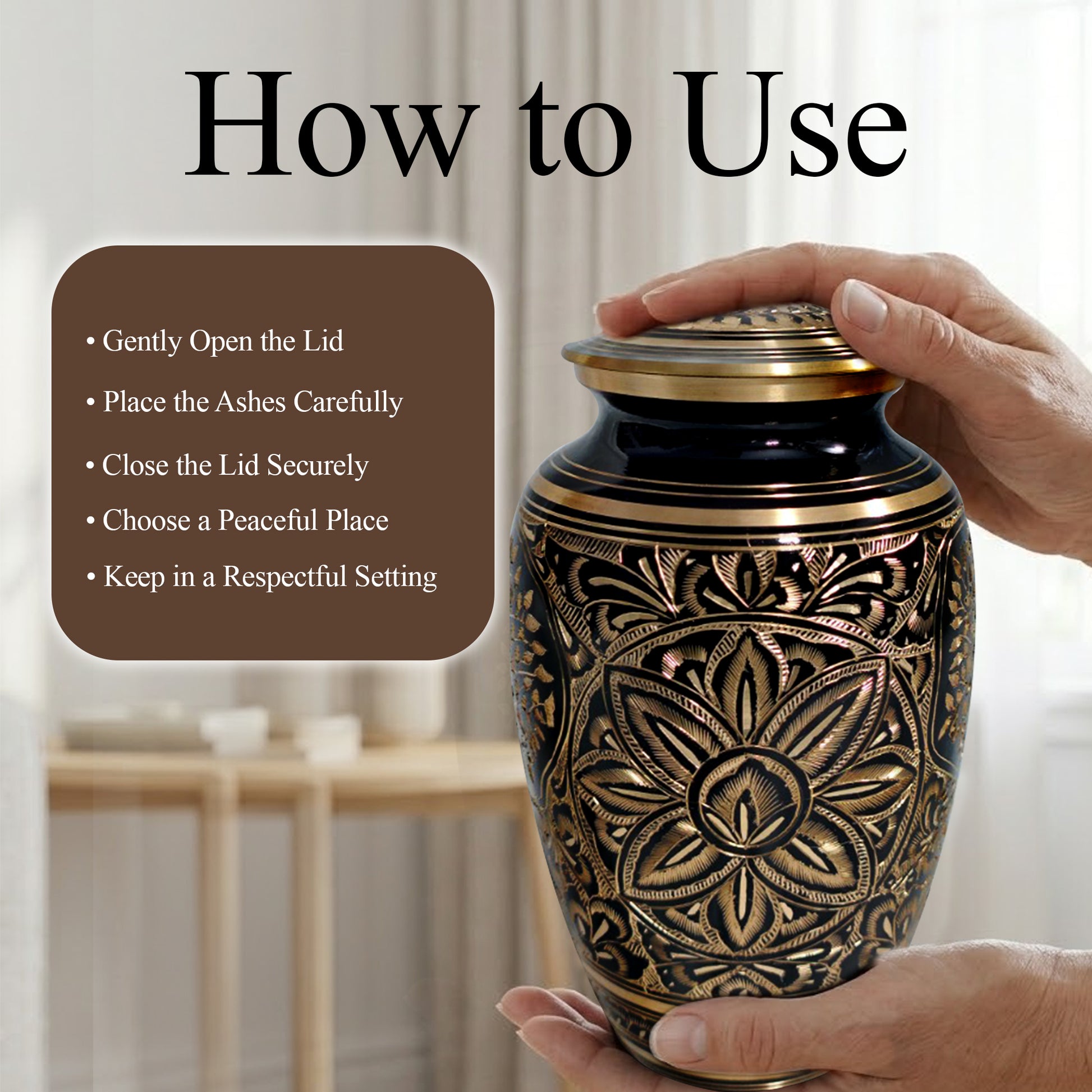 Flower Ground Burial Urns For Ashes - Hand Engraved Floral Brass Urn For Cremation