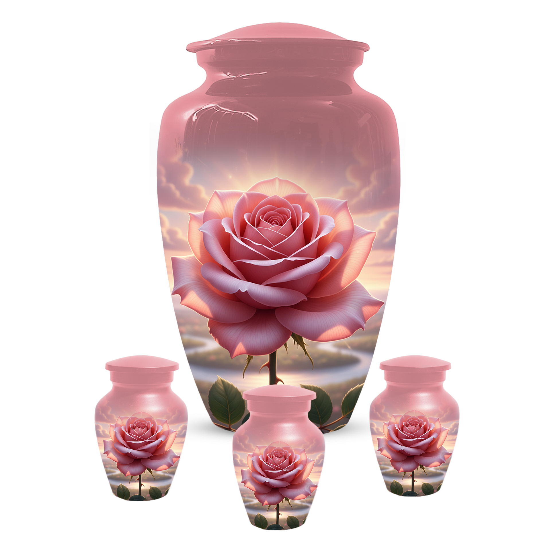 Pink Rose Memorial Urn | Custom Cremation Flower Urn for Human Ashes