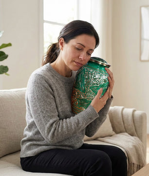 Green Butterfly Burial Urn For Human Ashes - Engraved Burial Brass Urns