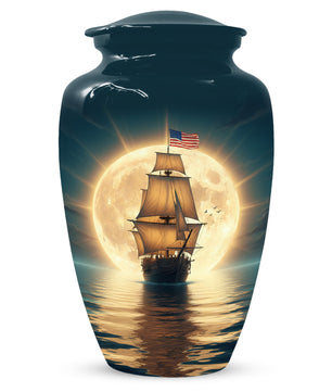 American Flag Sailing Ship Urn for Dad – Personalized Nautical Cremation Urns for Father
