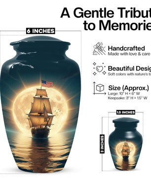 American Flag Sailing Ship Urn for Dad – Personalized Nautical Cremation Urns for Father