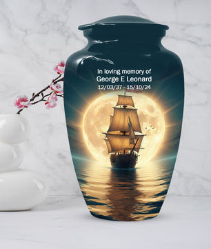 American Flag Sailing Ship Urn for Dad – Personalized Nautical Cremation Urns for Father