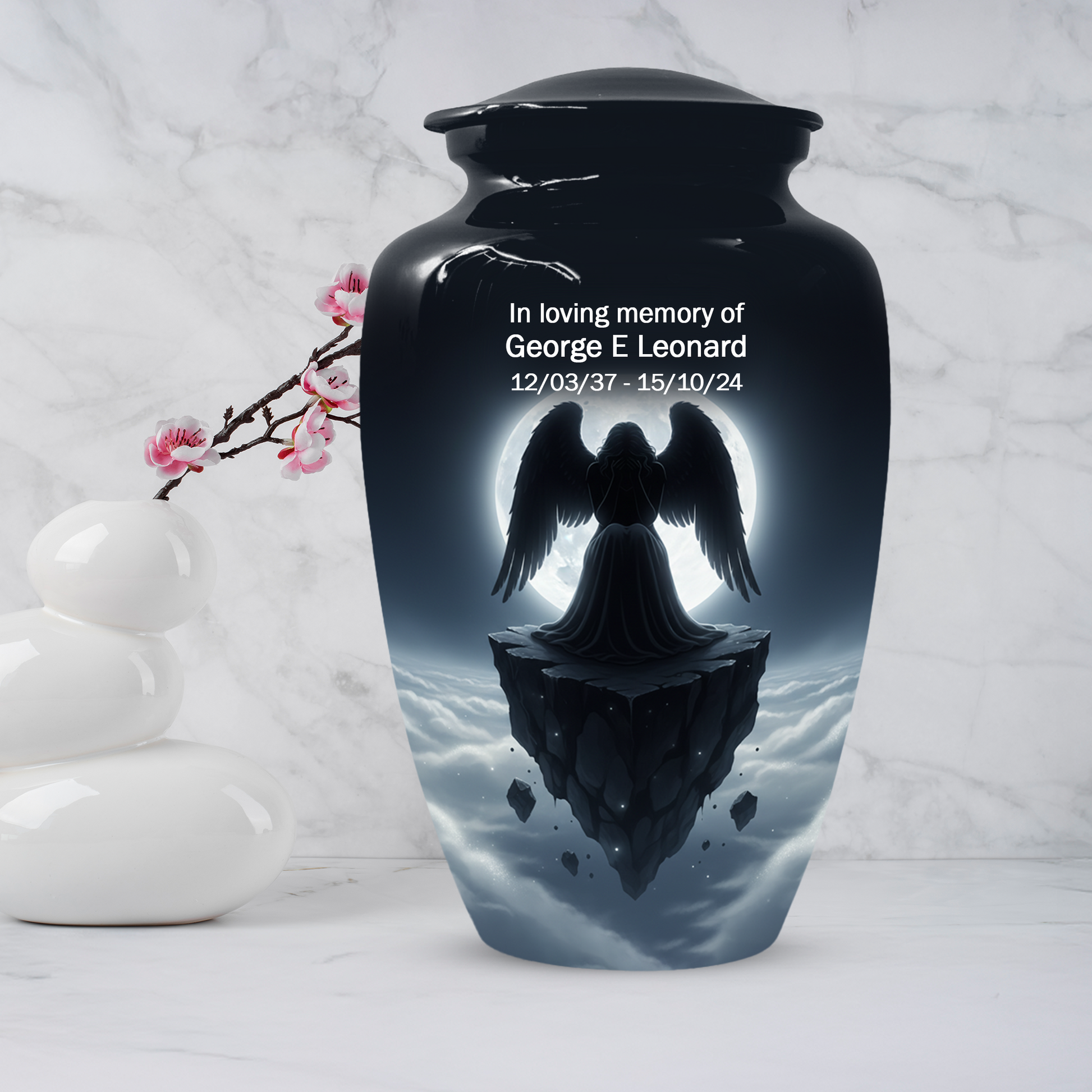 Personalized Angel Urn for Mom – Moonlight Guardian Angel Cremation Urn for Ashes