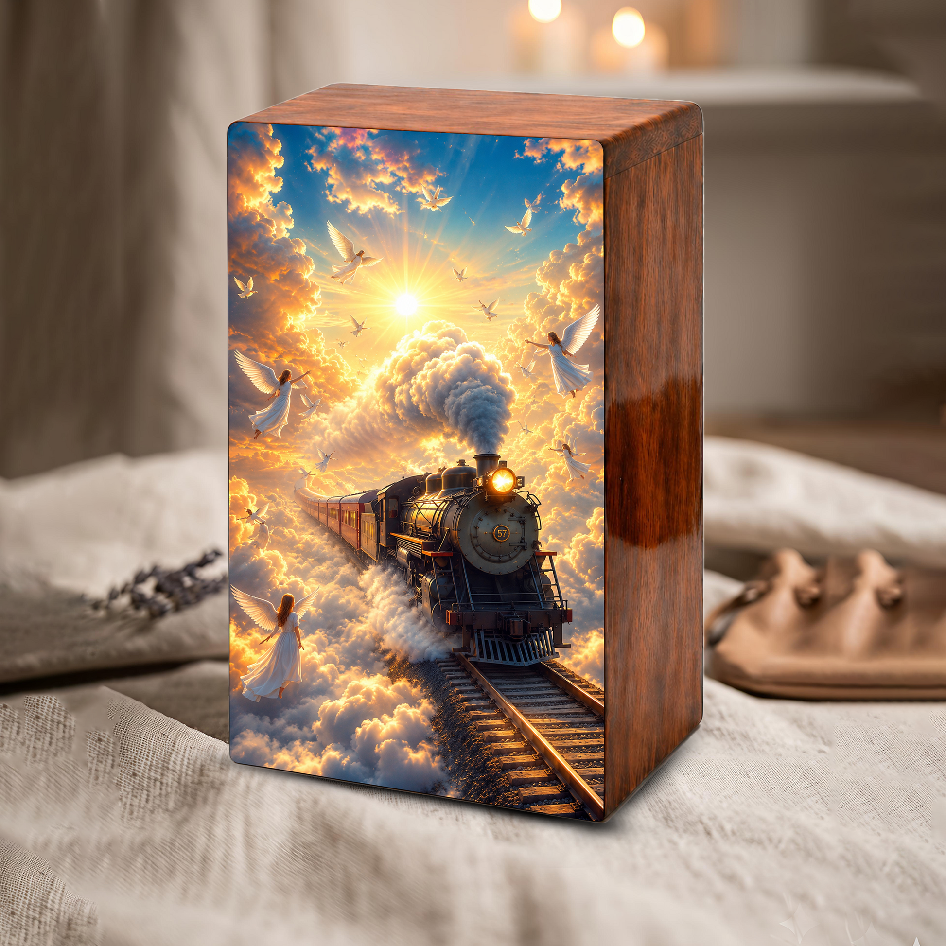 Train Urn For Human Ashes - Heavenly Guardian Angel Memorial Urns For Adults
