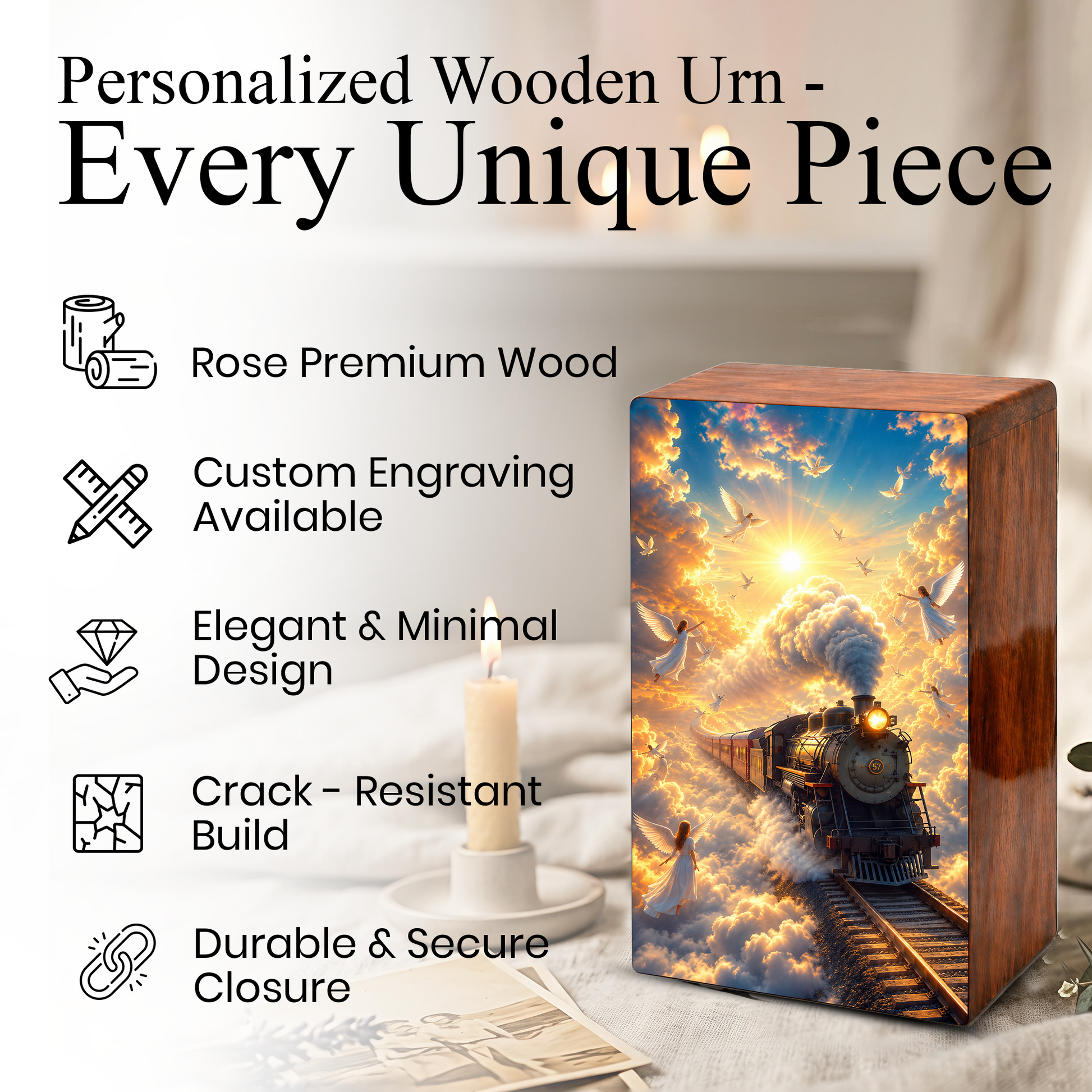 Train Urn For Human Ashes - Heavenly Guardian Angel Memorial Urns For Adults