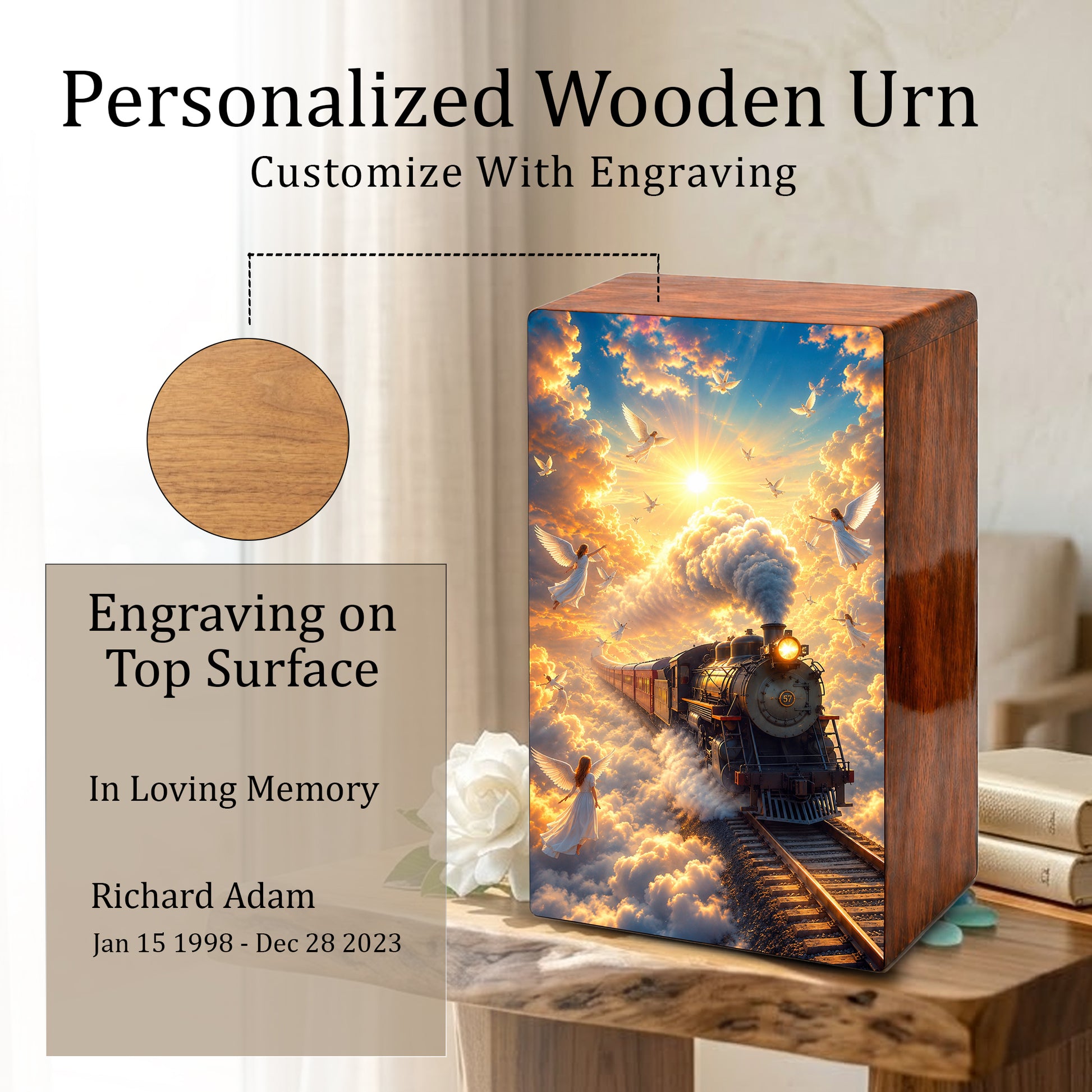 Train Urn For Human Ashes - Heavenly Guardian Angel Memorial Urns For Adults