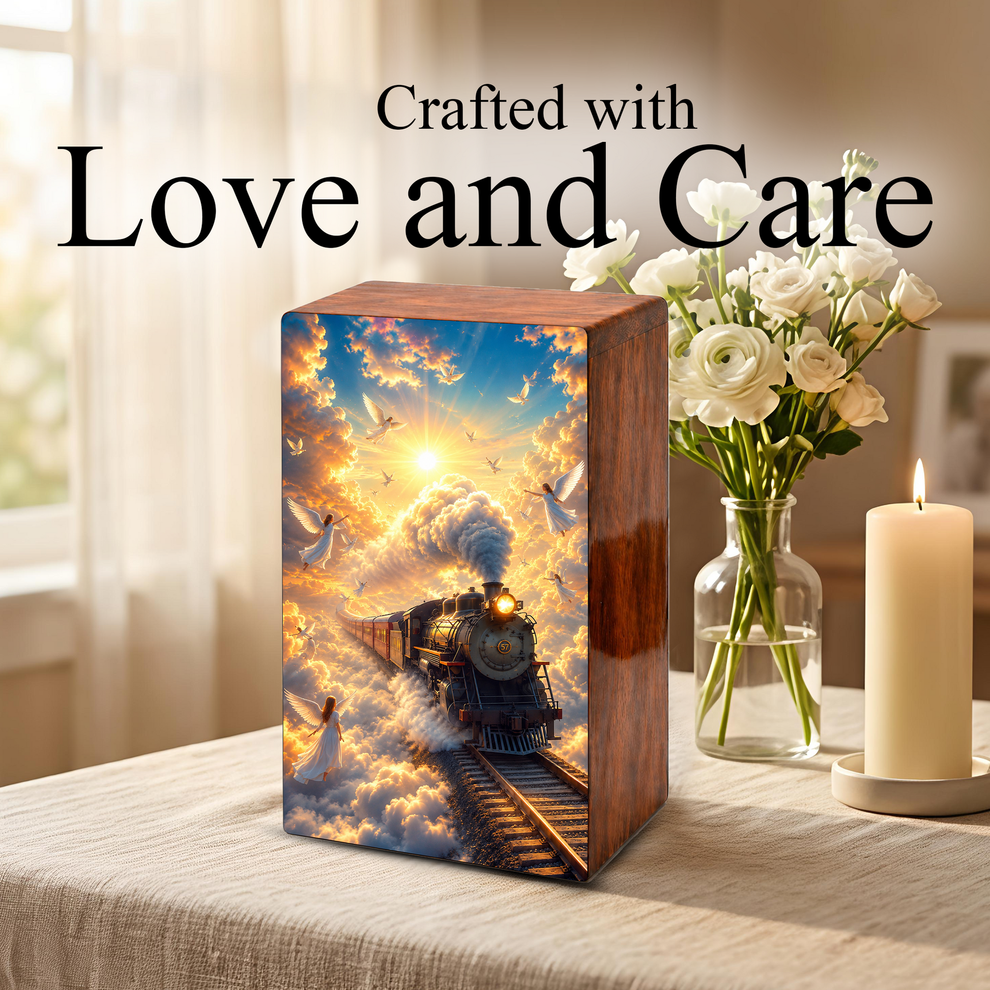 Train Urn For Human Ashes - Heavenly Guardian Angel Memorial Urns For Adults