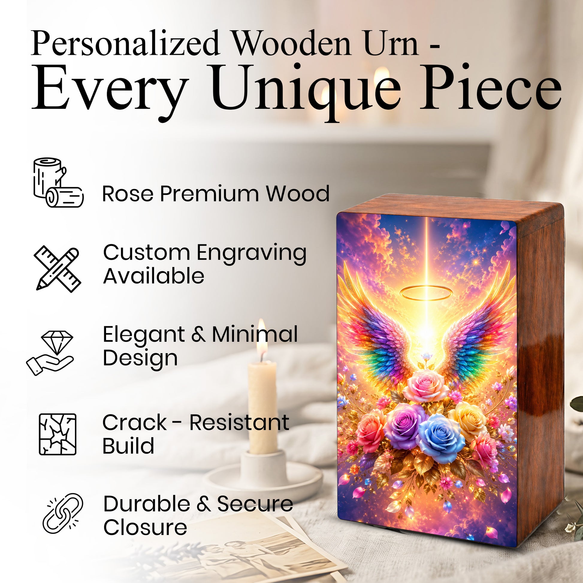 Angel Wings Cremation Urn – Personalized Funeral Flower Memorial Keepsake Box