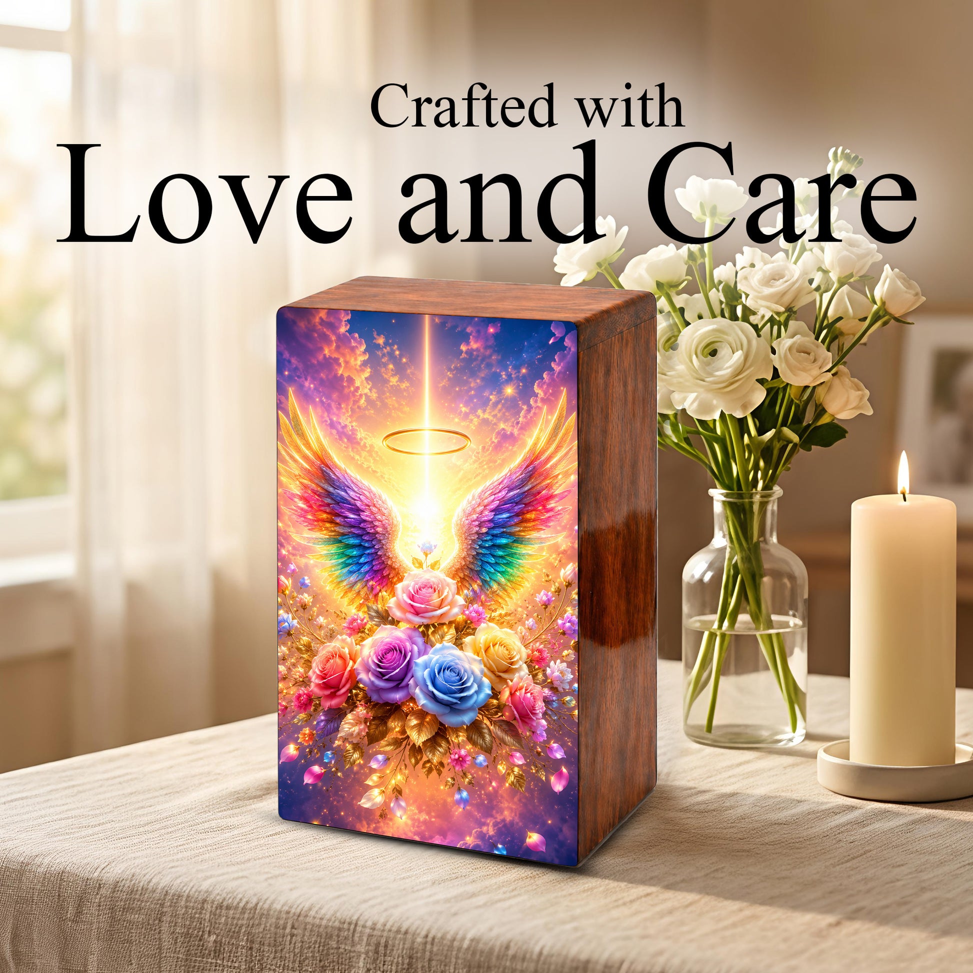 Angel Wings Cremation Urn – Personalized Funeral Flower Memorial Keepsake Box