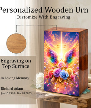 Angel Wings Cremation Urn – Personalized Funeral Flower Memorial Keepsake Box
