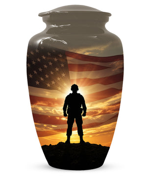 Military Soldier Urn for Dad – American Flag Cremation Urns for Ashes | Custom Veteran Memorial Funeral Keepsake for Men