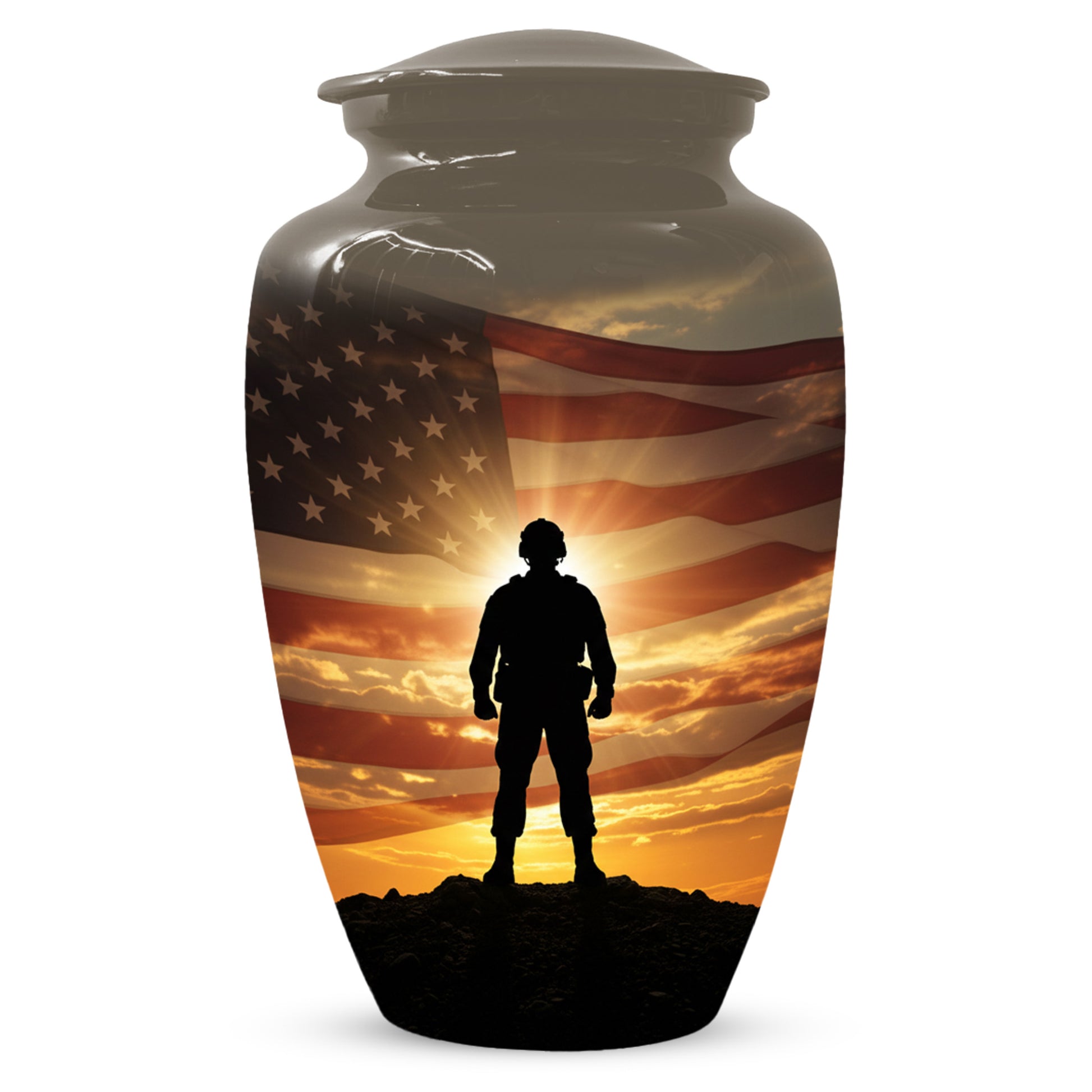 Military Soldier Urn for Dad – American Flag Cremation Urns for Ashes | Custom Veteran Memorial Funeral Keepsake for Men
