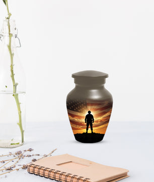 Military Soldier Urn for Dad – American Flag Cremation Urns for Ashes | Custom Veteran Memorial Funeral Keepsake for Men