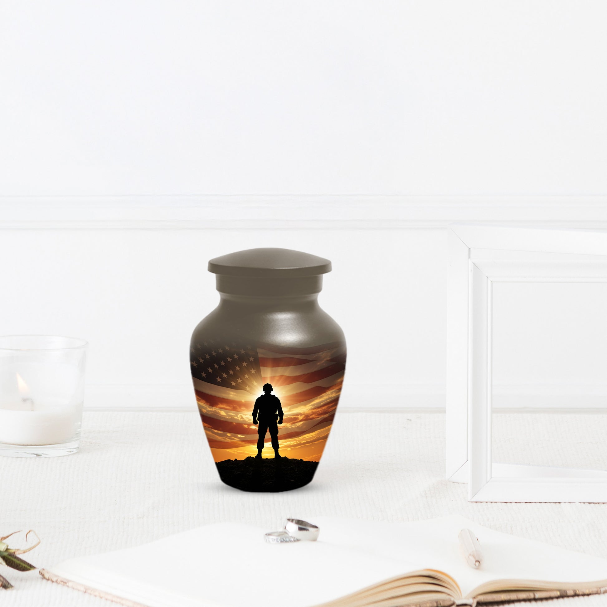 Military Soldier Urn for Dad – American Flag Cremation Urns for Ashes | Custom Veteran Memorial Funeral Keepsake for Men