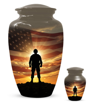 Military Soldier Urn for Dad – American Flag Cremation Urns for Ashes | Custom Veteran Memorial Funeral Keepsake for Men