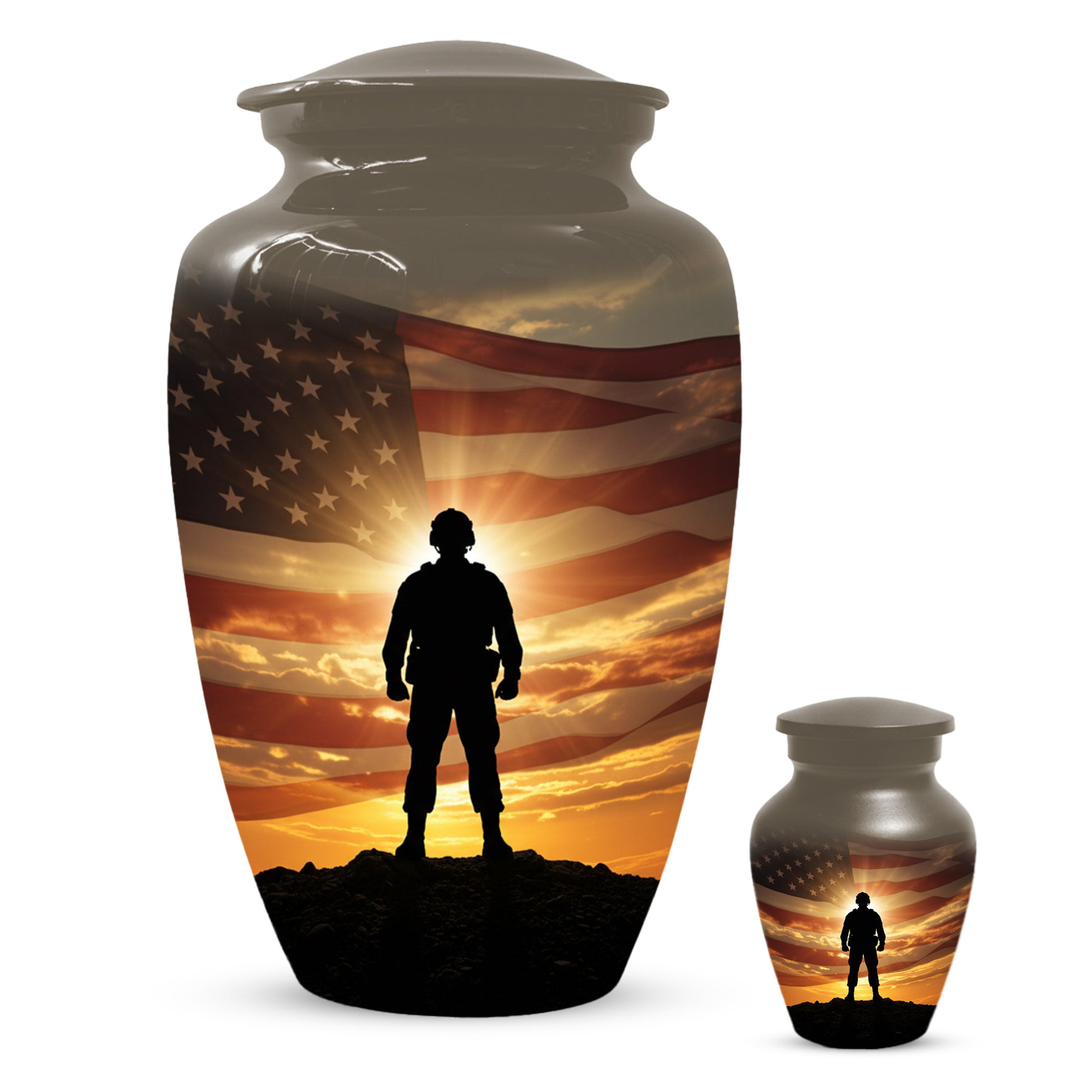 Military Soldier Urn for Dad – American Flag Cremation Urns for Ashes | Custom Veteran Memorial Funeral Keepsake for Men