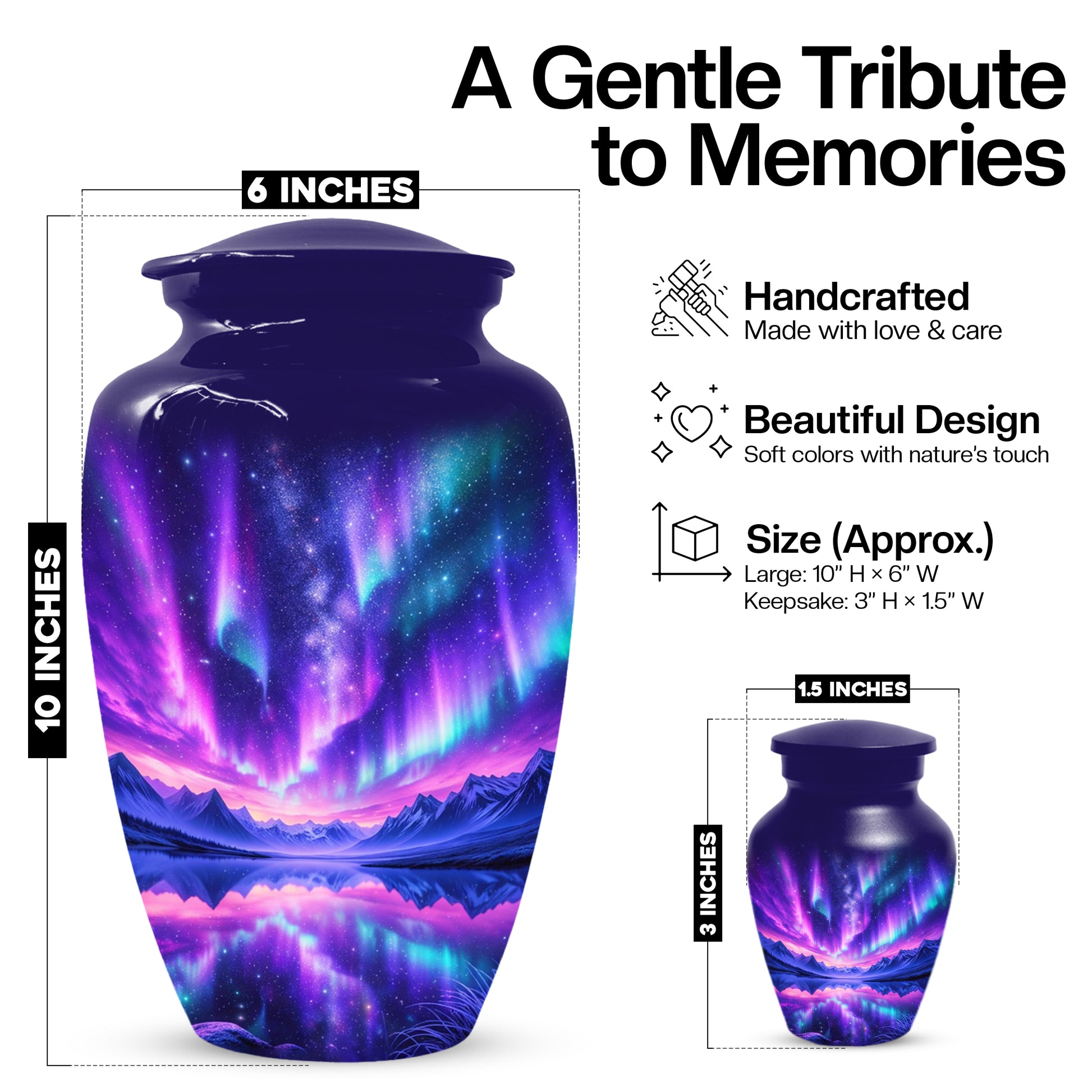 Aurora Borealis Urn for Mom or Dad, Northern Lights Cremation Urn for Women & Men