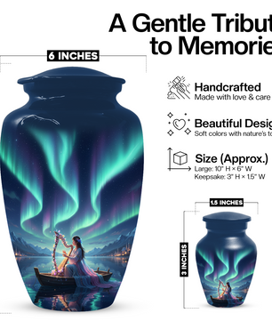 Northern Lights Urn for Human Ashes, Personalized Aurora Cremation Urn